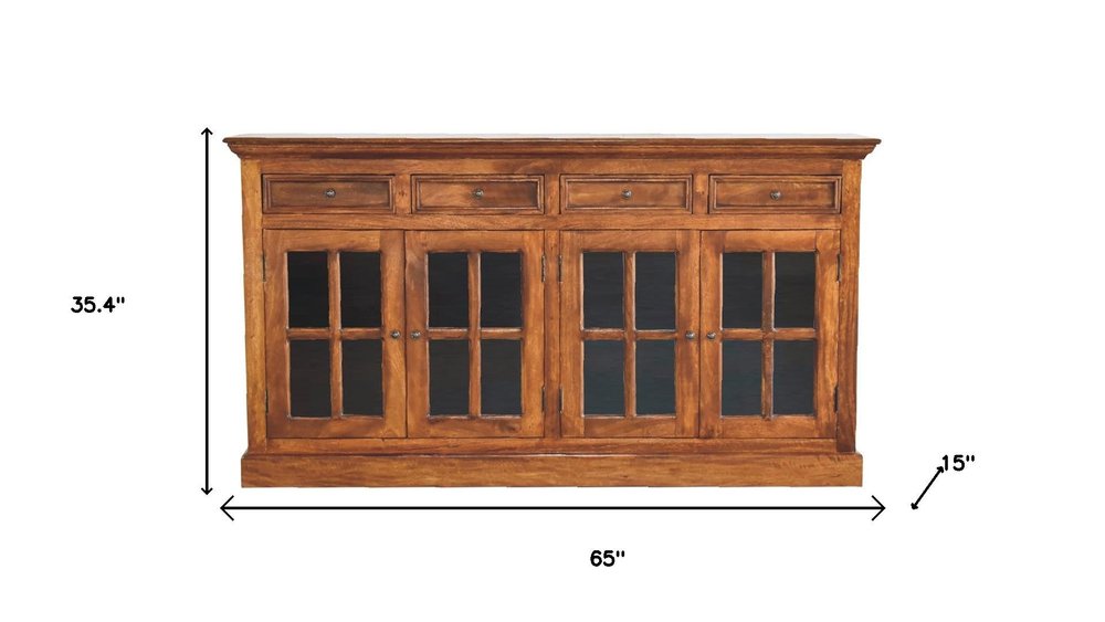 65" Brown Solid Wood Four Drawer Sideboard HomeRoots