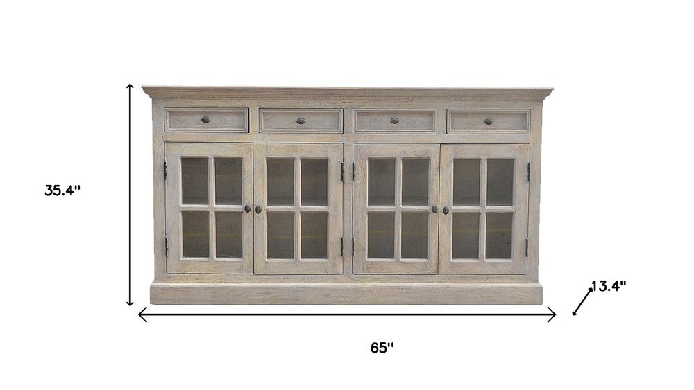 65" Brown Solid Wood Four Drawer Sideboard HomeRoots