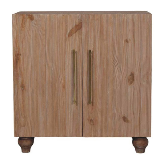 32" Sand Distressed Solid Wood Ribbed Texture Sideboard With Two Doors