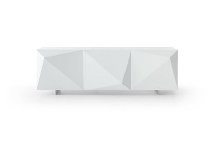 87" White Wood Carved Geometric Sideboard With Three Doors HomeRoots