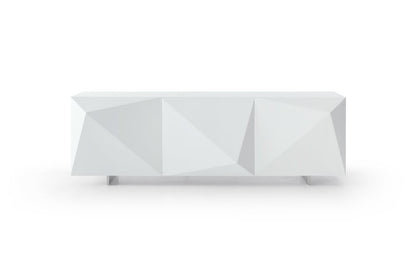 87" White Wood Carved Geometric Sideboard With Three Doors HomeRoots
