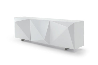 87" White Wood Carved Geometric Sideboard With Three Doors HomeRoots