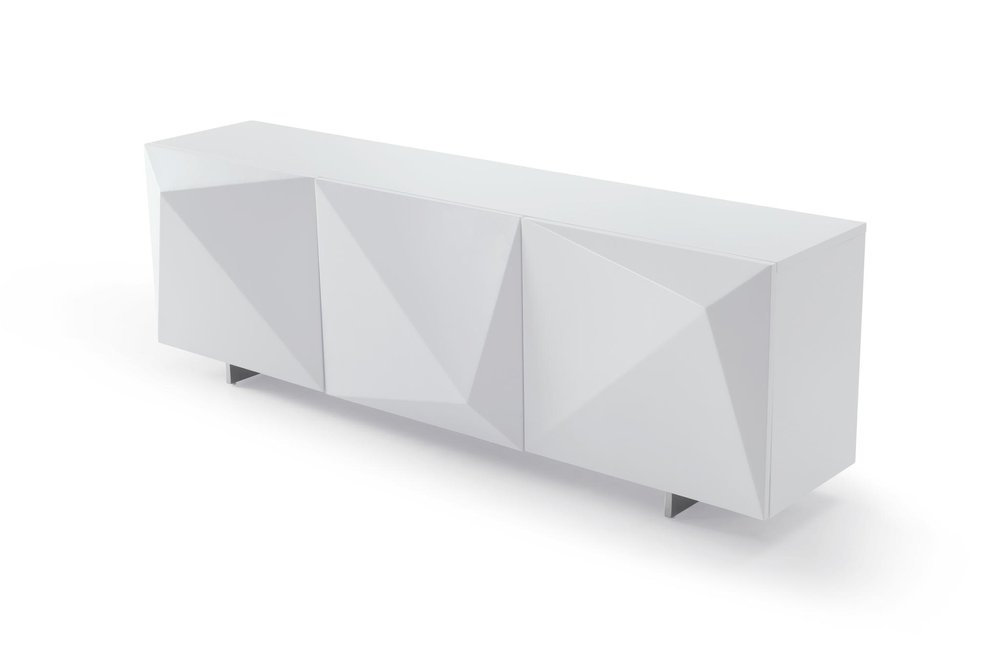 87" White Wood Carved Geometric Sideboard With Three Doors HomeRoots