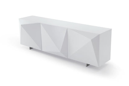 87" White Wood Carved Geometric Sideboard With Three Doors HomeRoots