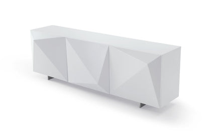 87" White Wood Carved Geometric Sideboard With Three Doors HomeRoots