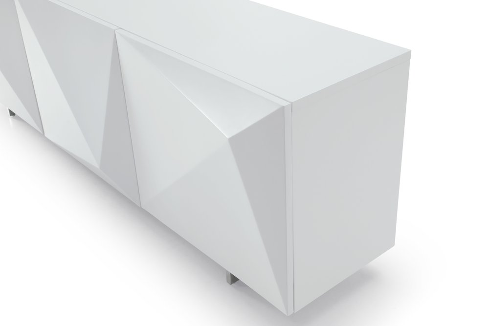 87" White Wood Carved Geometric Sideboard With Three Doors HomeRoots