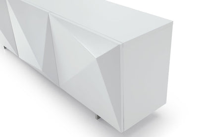 87" White Wood Carved Geometric Sideboard With Three Doors HomeRoots