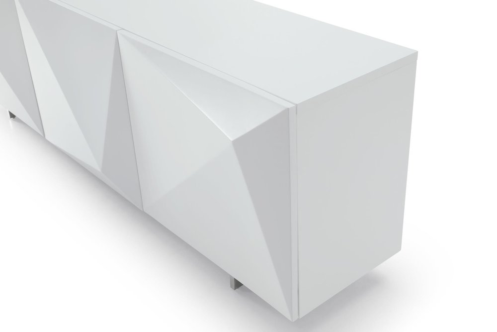 87" White Wood Carved Geometric Sideboard With Three Doors HomeRoots