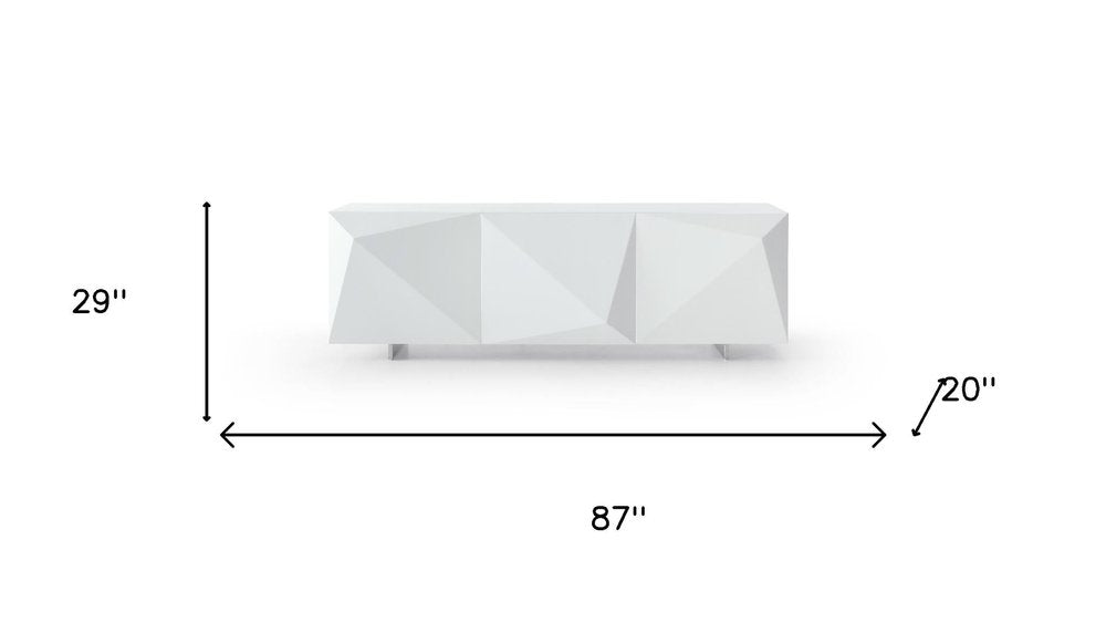 87" White Wood Carved Geometric Sideboard With Three Doors HomeRoots