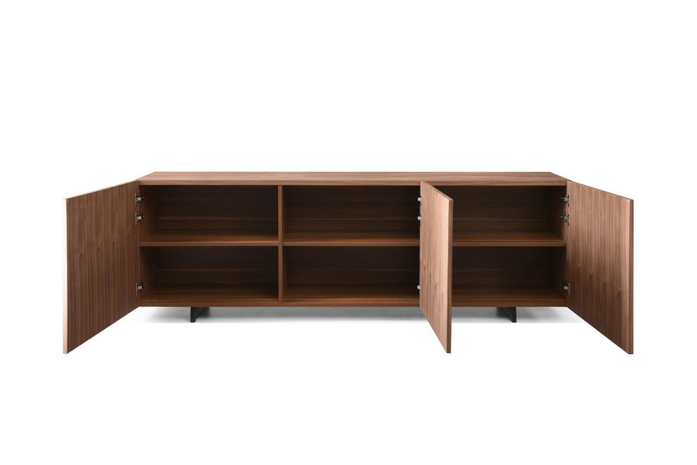 87" Walnut Wood Carved Geometric Buffet Table With Three Doors HomeRoots