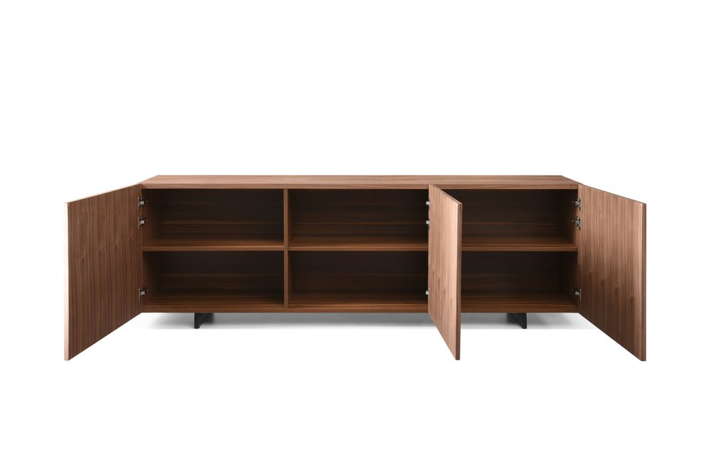 87" Walnut Wood Carved Geometric Buffet Table With Three Doors HomeRoots