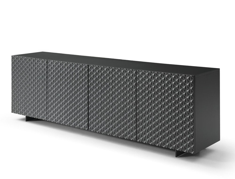 94" Dark Gray Wood Carved Geometric Sideboard With Four Doors HomeRoots