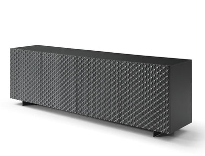 94" Dark Gray Wood Carved Geometric Sideboard With Four Doors HomeRoots