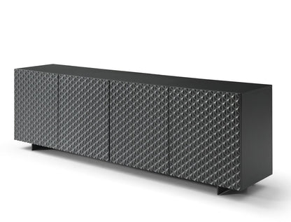 94" Dark Gray Wood Carved Geometric Sideboard With Four Doors HomeRoots