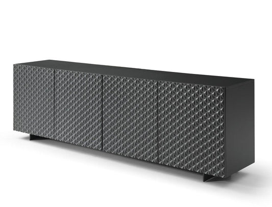 94" Dark Gray Wood Carved Geometric Sideboard With Four Doors HomeRoots