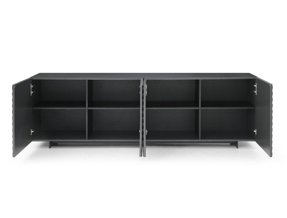 94" Dark Gray Wood Carved Geometric Sideboard With Four Doors HomeRoots