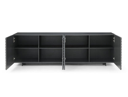 94" Dark Gray Wood Carved Geometric Sideboard With Four Doors HomeRoots