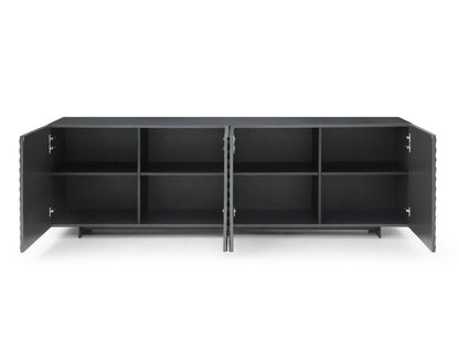 94" Dark Gray Wood Carved Geometric Sideboard With Four Doors HomeRoots