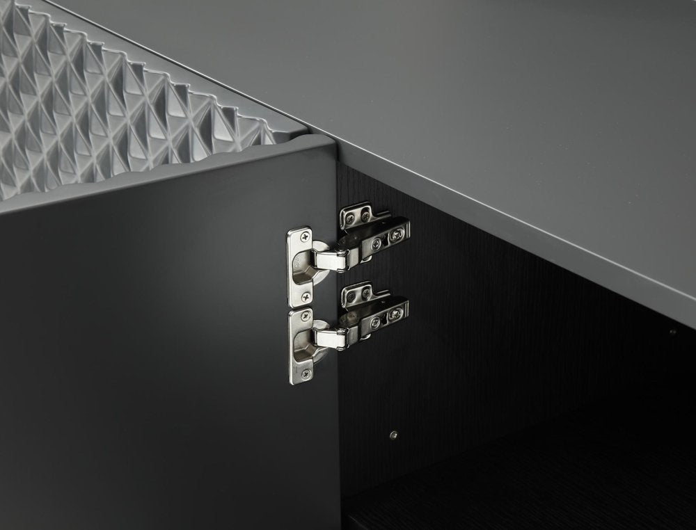 94" Dark Gray Wood Carved Geometric Sideboard With Four Doors HomeRoots