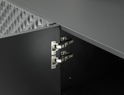 94" Dark Gray Wood Carved Geometric Sideboard With Four Doors HomeRoots