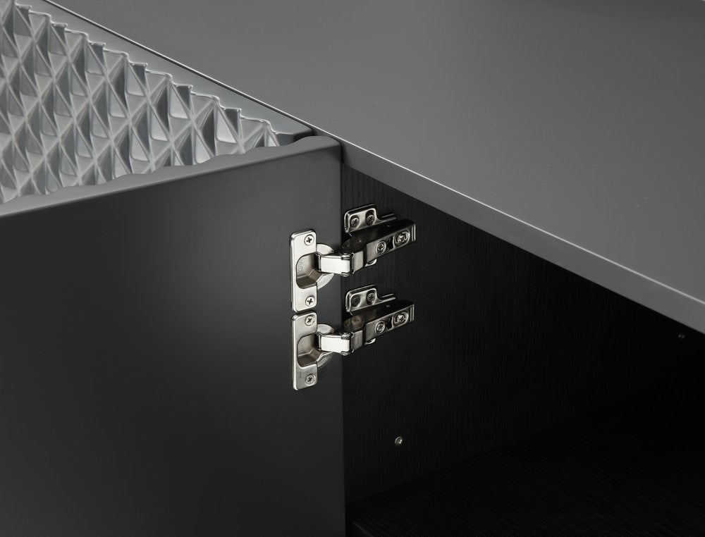 94" Dark Gray Wood Carved Geometric Sideboard With Four Doors HomeRoots
