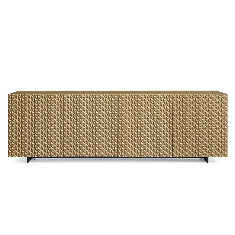 94" Gold Wood Carved Geometric Sideboard With Four Doors HomeRoots