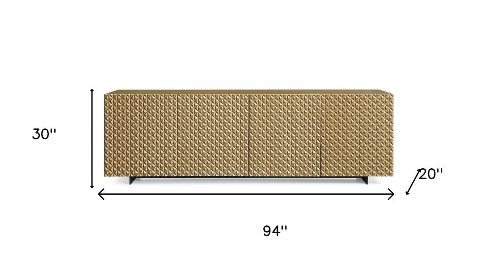 94" Gold Wood Carved Geometric Sideboard With Four Doors HomeRoots
