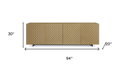 94" Gold Wood Carved Geometric Sideboard With Four Doors HomeRoots