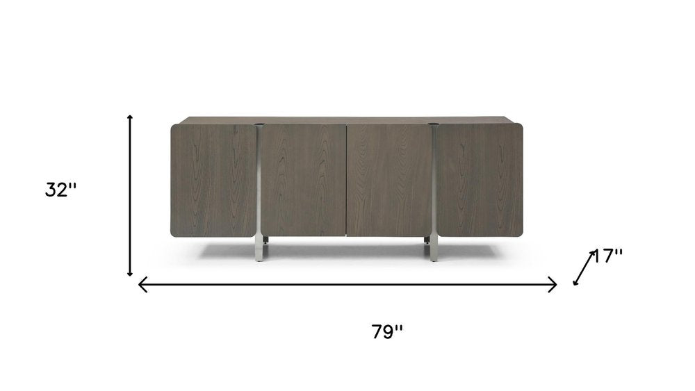 79" Light Gray Wood Sideboard With Four Doors HomeRoots