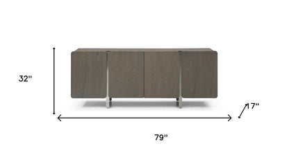 79" Light Gray Wood Sideboard With Four Doors HomeRoots