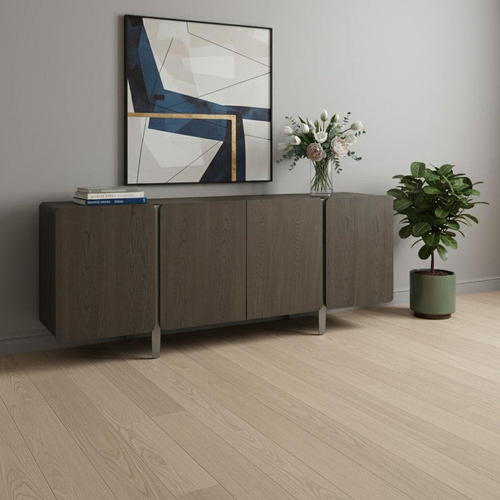 79" Light Gray Wood Sideboard With Four Doors HomeRoots
