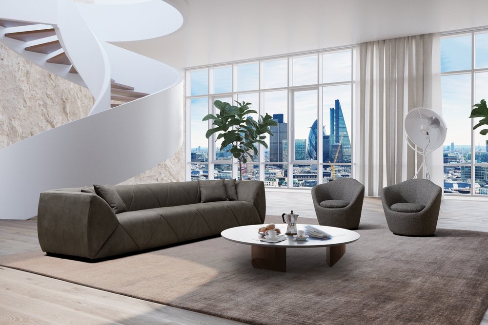 126" Gray Nubuck Leather Wood Sofa HomeRoots