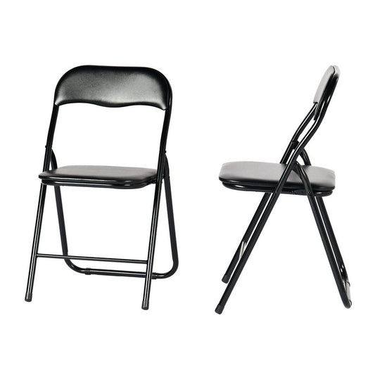 Set of Two Black Faux Leather and Steel Folding Chairs HomeRoots