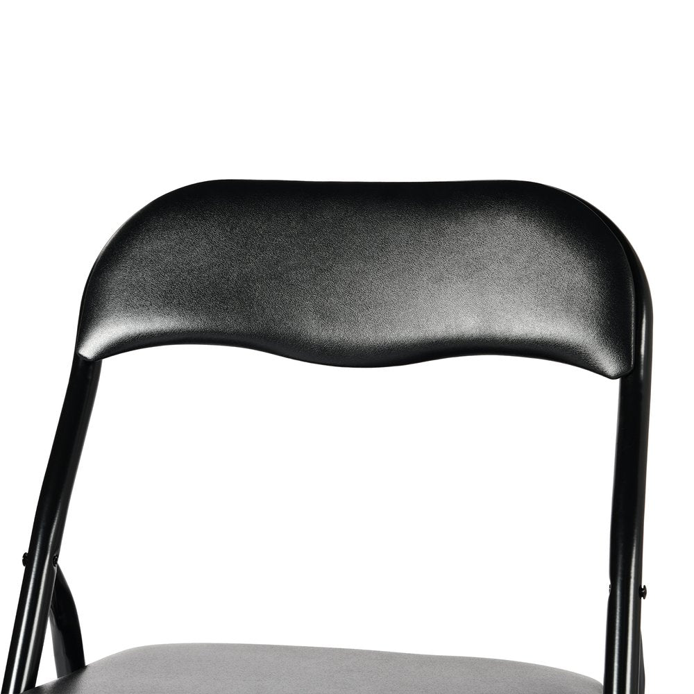 Set of Two Black Faux Leather and Steel Folding Chairs HomeRoots