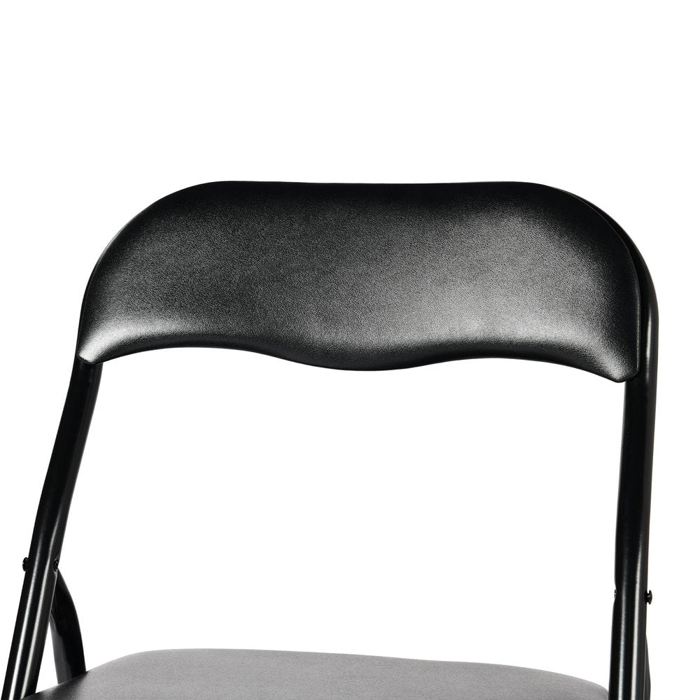 Set of Two Black Faux Leather and Steel Folding Chairs HomeRoots