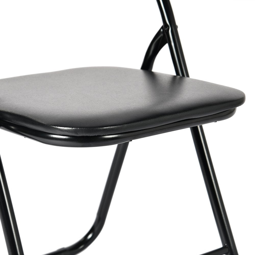 Set of Two Black Faux Leather and Steel Folding Chairs HomeRoots