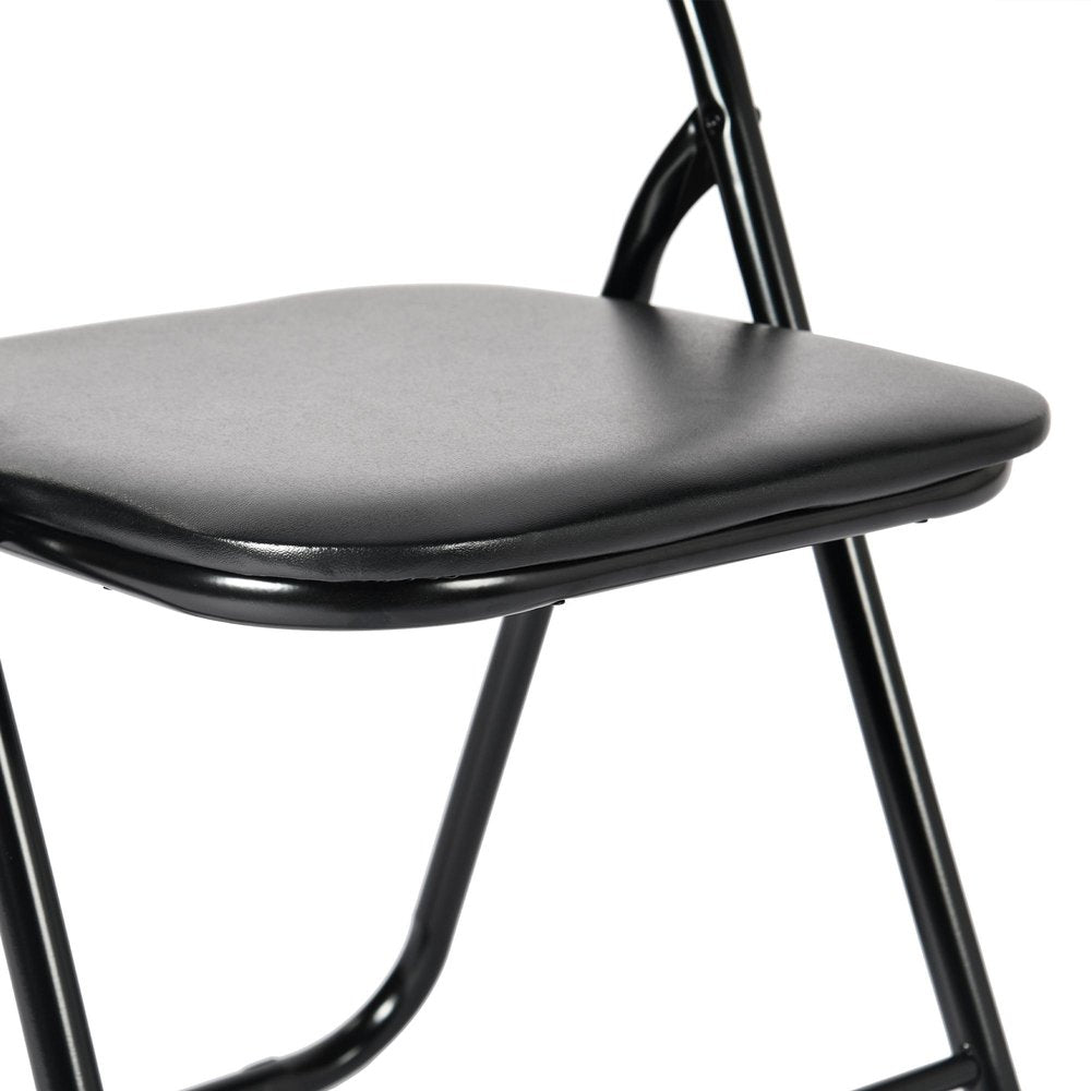 Set of Two Black Faux Leather and Steel Folding Chairs HomeRoots