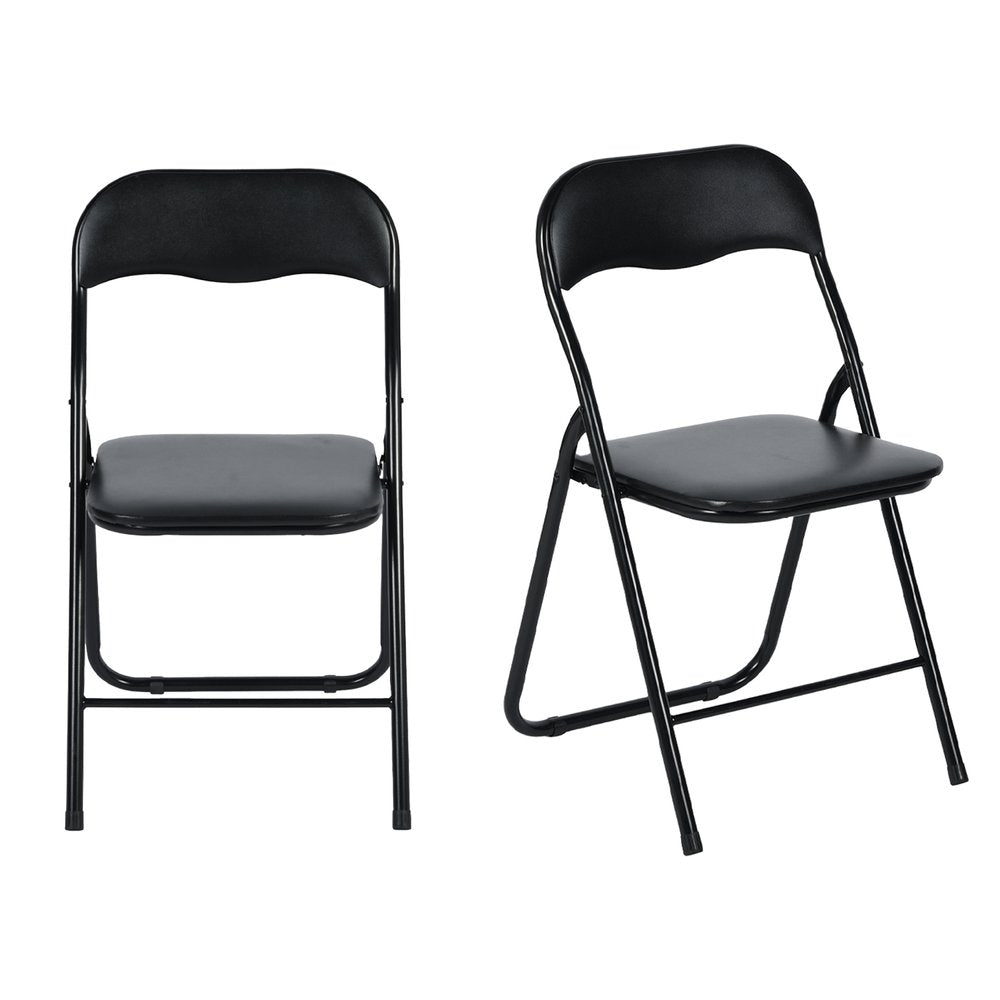 Set of Two Black Faux Leather and Steel Folding Chairs HomeRoots