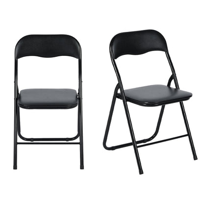 Set of Two Black Faux Leather and Steel Folding Chairs HomeRoots