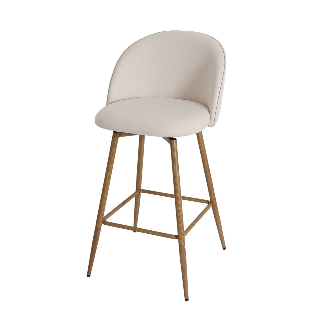 27" Beige And Oak Fabric And Metal Low Back Counter Height Swivel Bar Chair HomeRoots