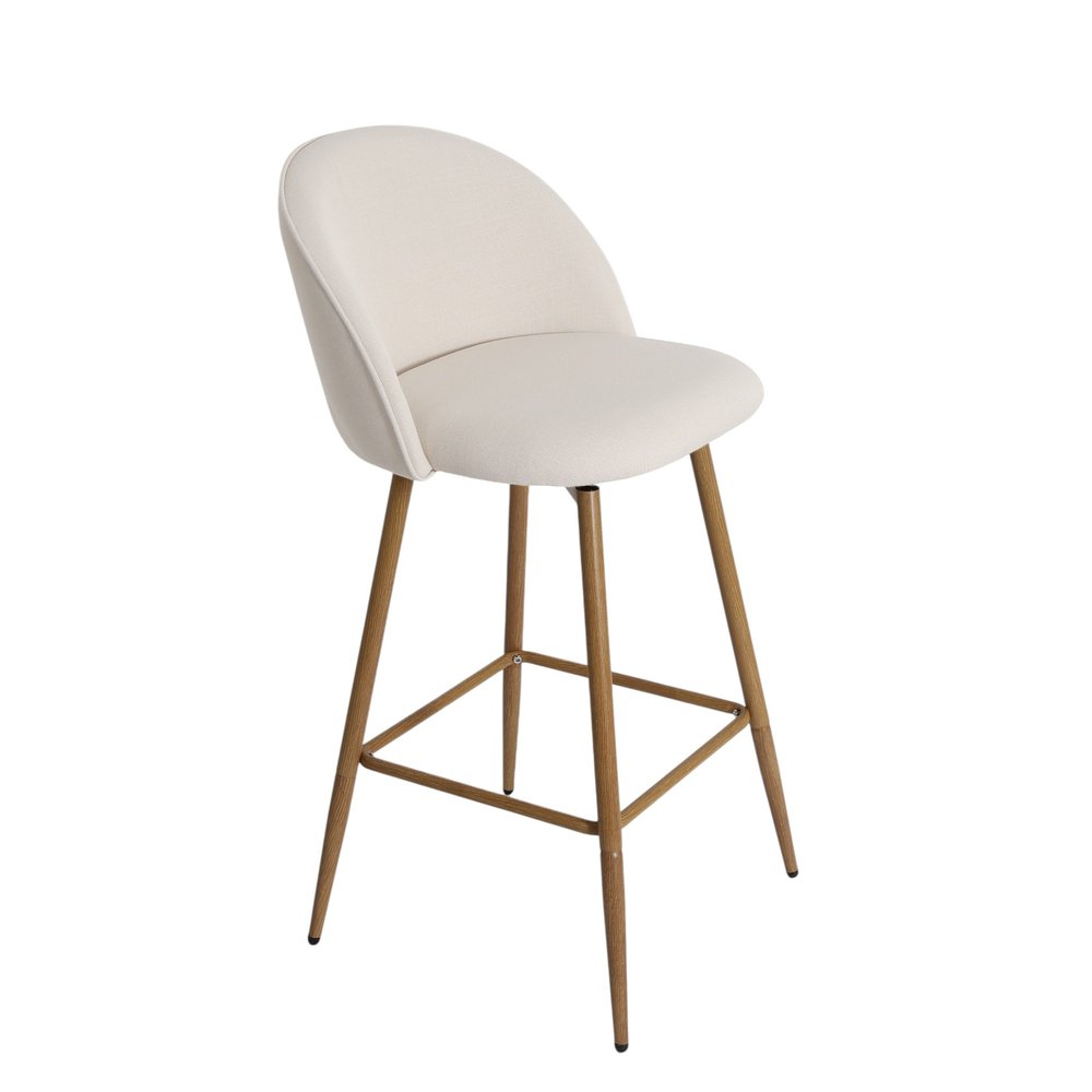 27" Beige And Oak Fabric And Metal Low Back Counter Height Swivel Bar Chair HomeRoots