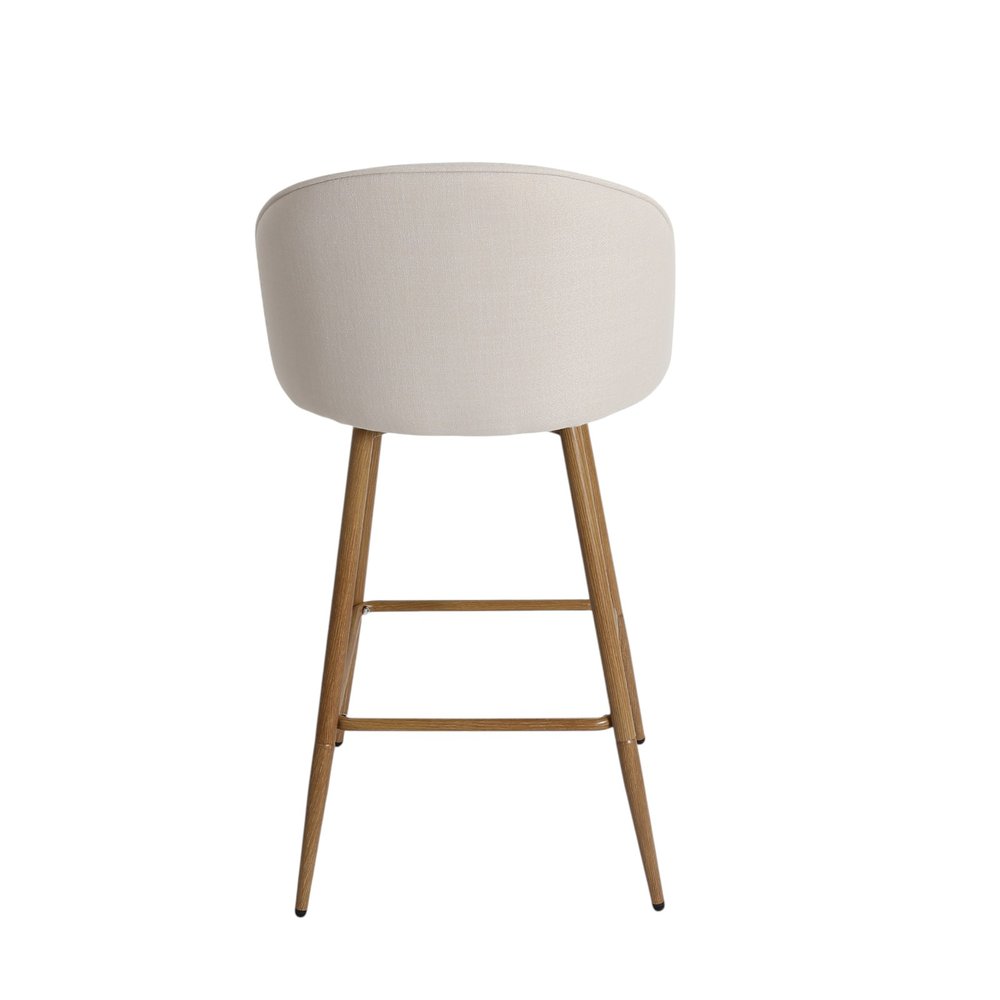 27" Beige And Oak Fabric And Metal Low Back Counter Height Swivel Bar Chair HomeRoots
