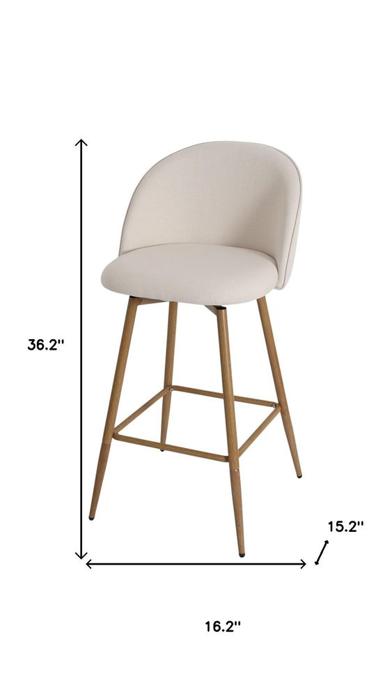 27" Beige And Oak Fabric And Metal Low Back Counter Height Swivel Bar Chair HomeRoots