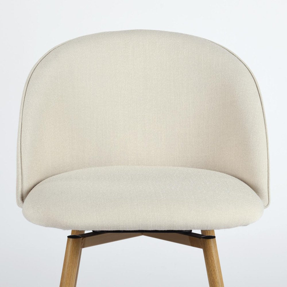 27" Beige And Oak Fabric And Metal Low Back Counter Height Swivel Bar Chair HomeRoots