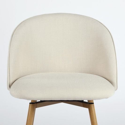 27" Beige And Oak Fabric And Metal Low Back Counter Height Swivel Bar Chair HomeRoots