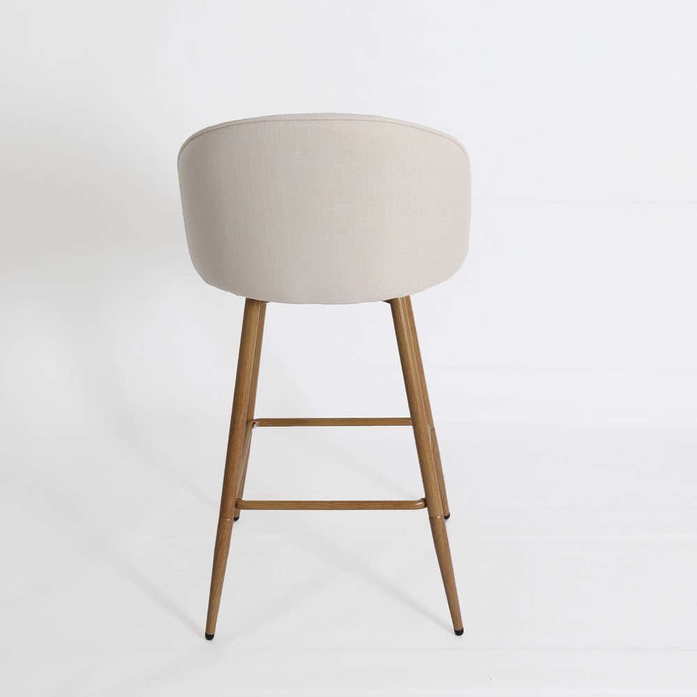 27" Beige And Oak Fabric And Metal Low Back Counter Height Swivel Bar Chair HomeRoots