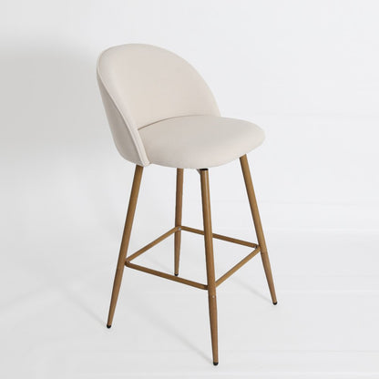 27" Beige And Oak Fabric And Metal Low Back Counter Height Swivel Bar Chair HomeRoots