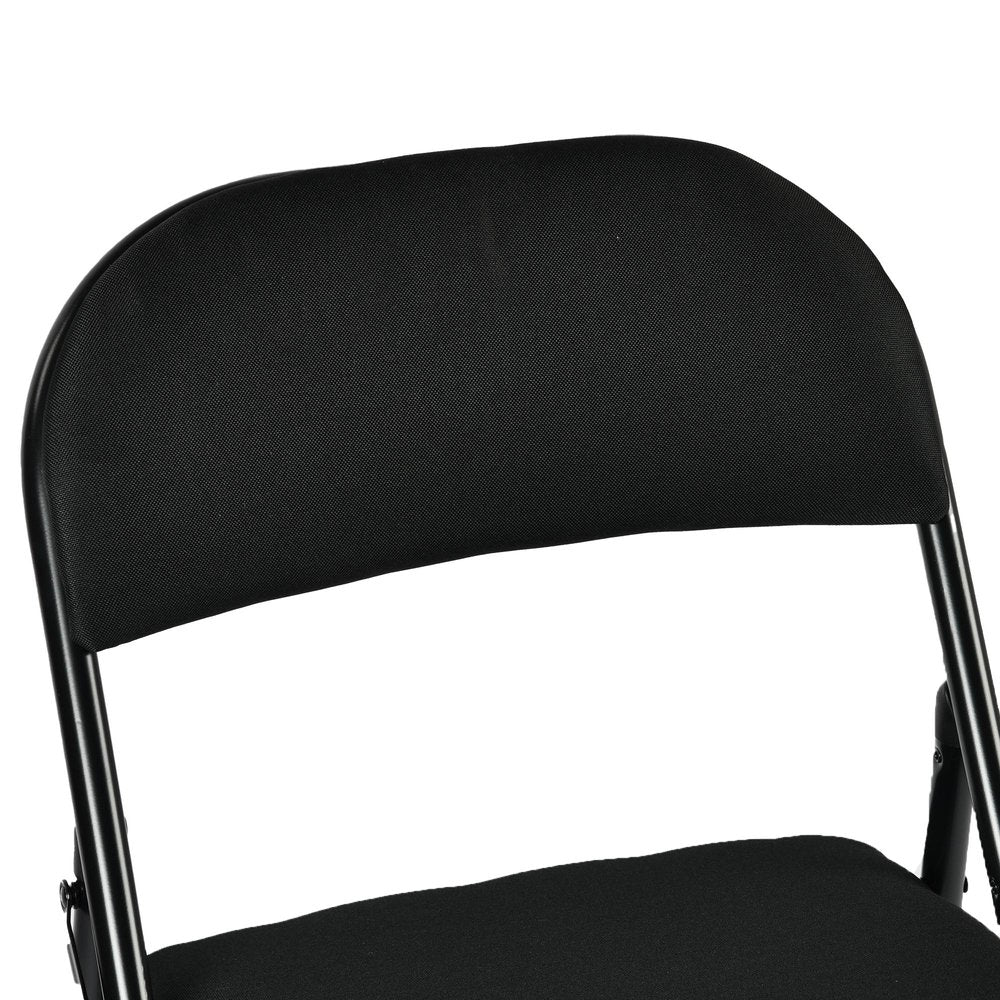 Set of Four Black Faux Leather and Steel Folding Chairs — view 5