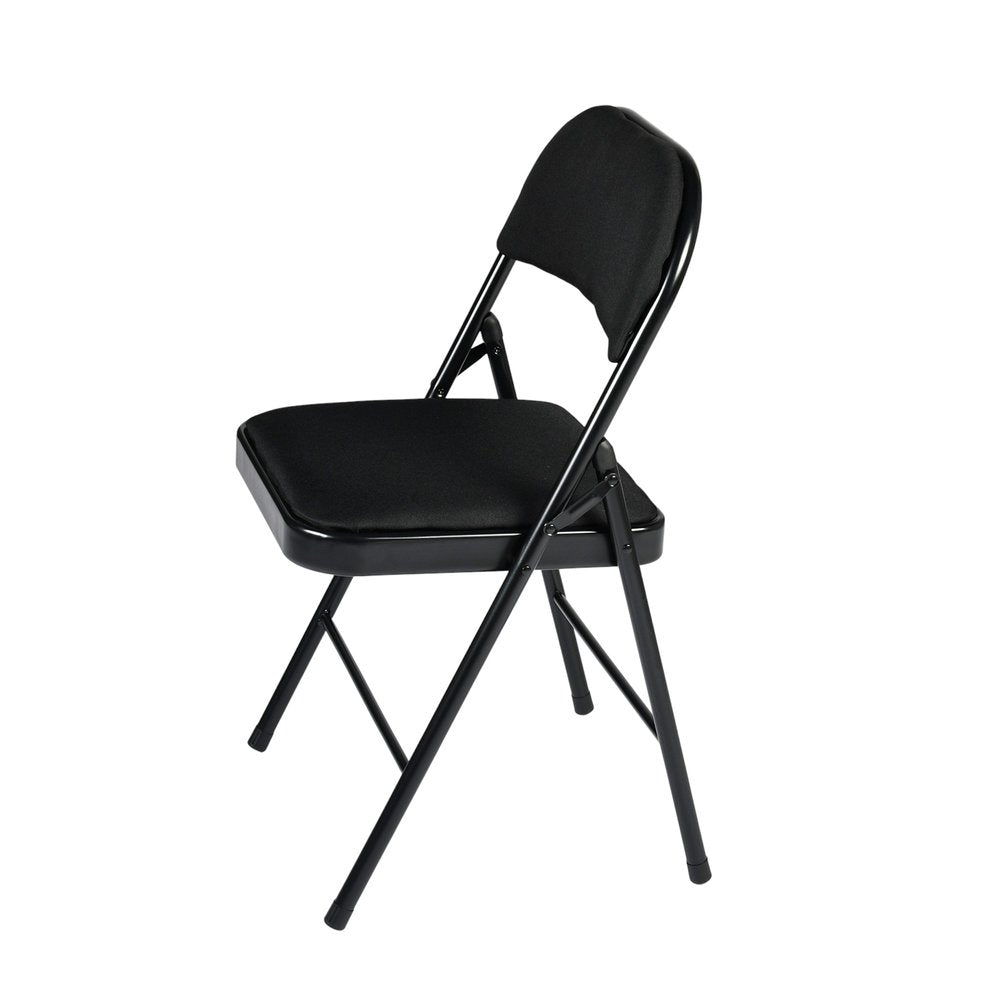 Set of Four Black Faux Leather and Steel Folding Chairs HomeRoots