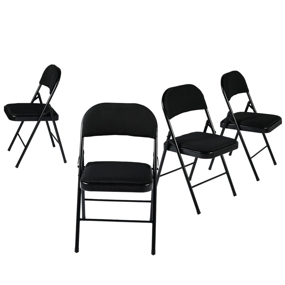 Set of Four Black Faux Leather and Steel Folding Chairs HomeRoots